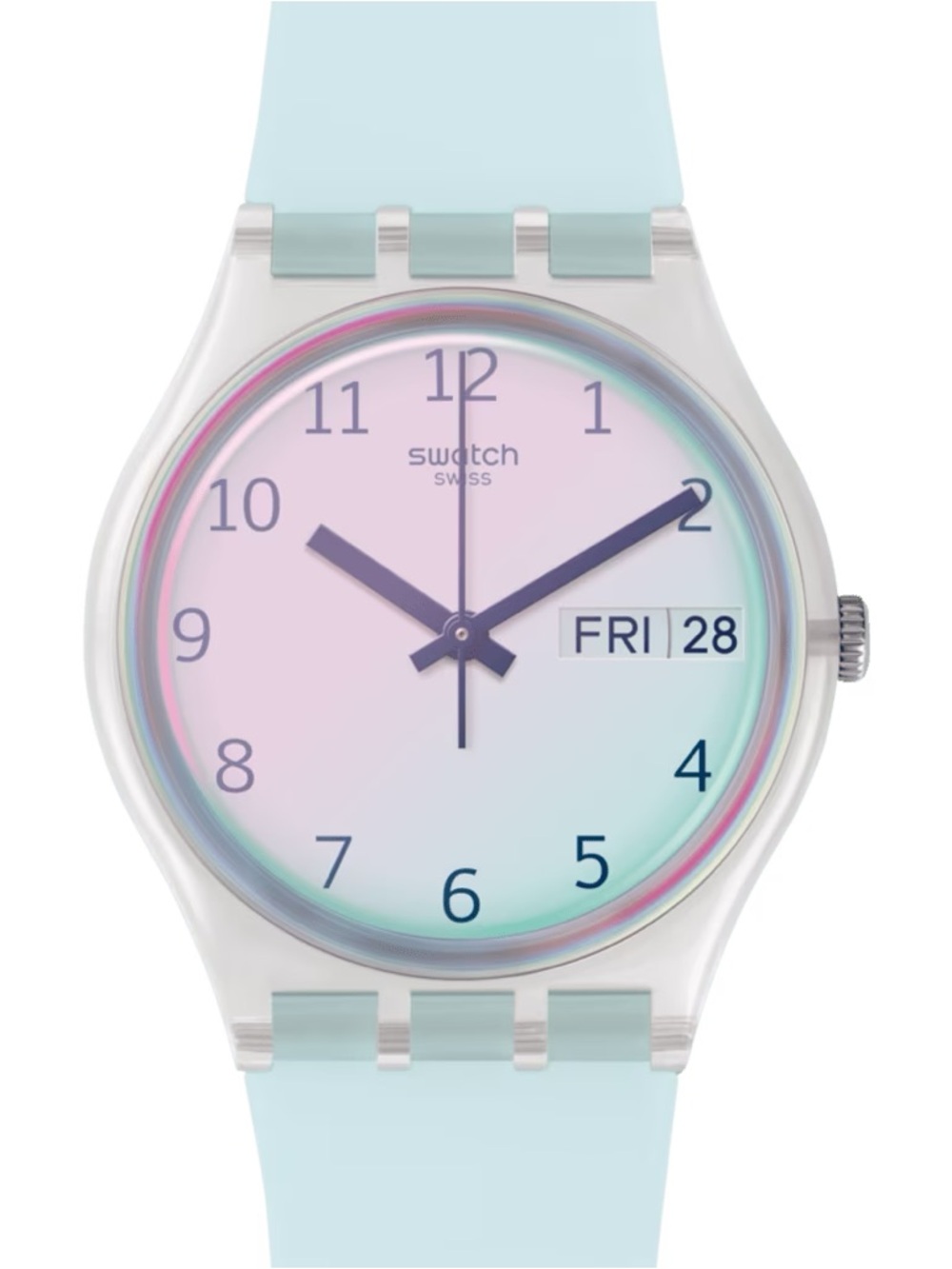 Swatch Pastel Gradient Dial Light Blue Strap Watch